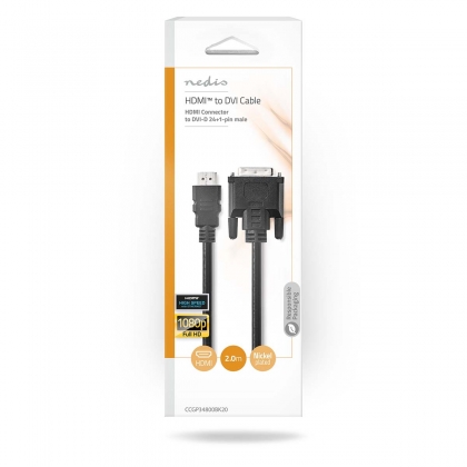 HDMI™ Kabel | HDMI™ Connector | DVI-D 24+1-Pins Male | 1080p | Vernikkeld | 2.00 m | Recht | PVC | Zwart | Envelop