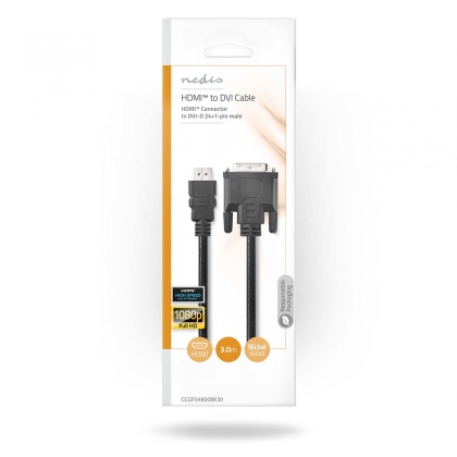 HDMI™ Kabel | HDMI™ Connector | DVI-D 24+1-Pins Male | 1080p | Vernikkeld | 3.00 m | Recht | PVC | Zwart | Envelop