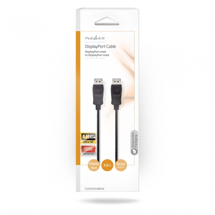 DisplayPort-Kabel | DisplayPort Male | DisplayPort Male | 4K@60Hz | Vernikkeld | 3.00 m | Rond | PVC | Zwart | Polybag