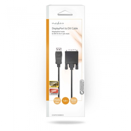 DisplayPort-Kabel | DisplayPort Male | DVI-D 24+1-Pins Male | 1080p | Vernikkeld | 1.00 m | Rond | PVC | Zwart | Polybag