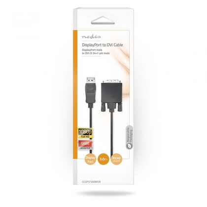 DisplayPort-Kabel | DisplayPort Male | DVI-D 24+1-Pins Male | 1080p | Vernikkeld | 3.00 m | Rond | PVC | Zwart | Polybag