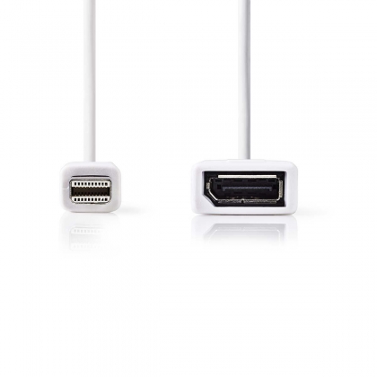 Mini DisplayPort-Kabel | DisplayPort 1.2 | Mini-DisplayPort Male | DisplayPort Female | 21.6 Gbps | Vernikkeld | 0.20 m | Rond | PVC | Wit | Polybag