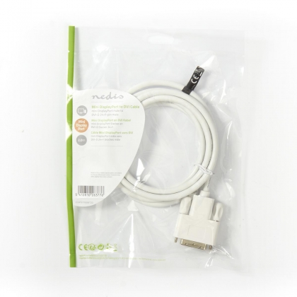 Mini DisplayPort-Kabel | DisplayPort 1.2 | Mini-DisplayPort Male | DVI-D 24+1-Pins Male | 21.6 Gbps | Vernikkeld | 2.00 m | Rond | PVC | Wit | Polybag