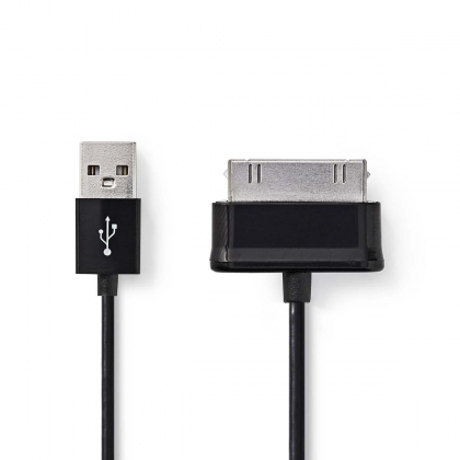 USB-Kabel | USB 2.0 | Samsung 30-Pin Male | USB-A Male | 480 Mbps | Vernikkeld | 1.00 m | Rond | PVC | Zwart | Polybag
