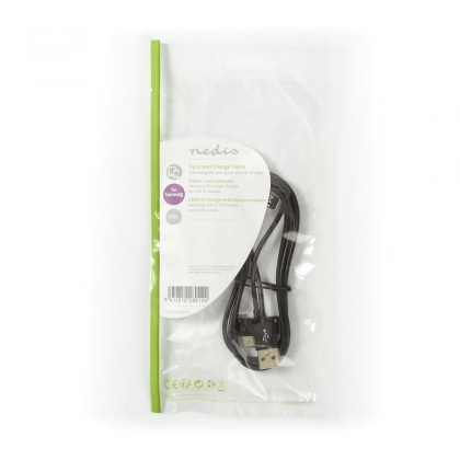 USB-Kabel | USB 2.0 | Samsung 30-Pin Male | USB-A Male | 480 Mbps | Vernikkeld | 1.00 m | Rond | PVC | Zwart | Polybag