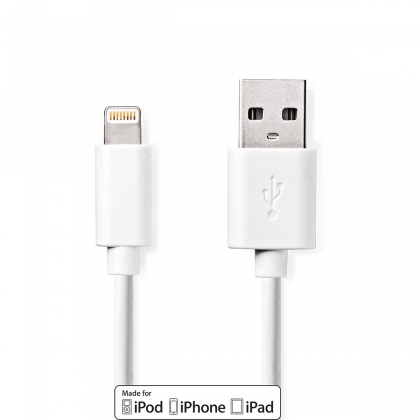 Lightning Kabel | USB 2.0 | Apple Lightning 8-Pins | USB-A Male | 480 Mbps | Vernikkeld | 2.00 m | Rond | PVC | Wit | Envelop