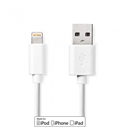 Lightning Kabel | USB 2.0 | Apple Lightning 8-Pins | USB-A Male | 480 Mbps | Vernikkeld | 3.00 m | Rond | PVC | Wit | Polybag