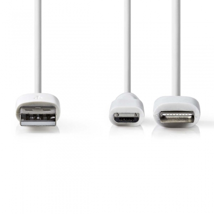 2-in-1-Kabel | USB 2.0 | USB-A Male | Apple Lightning 8-Pins / USB Micro-B Male | 480 Mbps | 1.00 m | Vernikkeld | Rond | PVC | Wit | Polybag