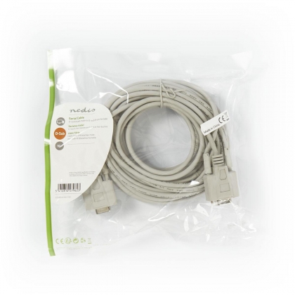 Seriële Kabel | D-SUB 9-Pins Male | D-SUB 9-Pins Female | Vernikkeld | 10.0 m | Rond | PVC | Ivoor | Polybag