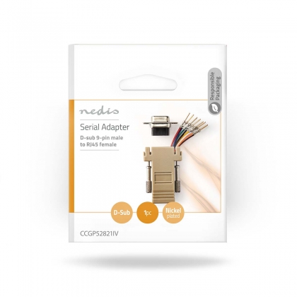 Seriële Adapter | Adapter | D-SUB 9-Pins Male | RJ45 Female | Vernikkeld | Ivoor | Envelop
