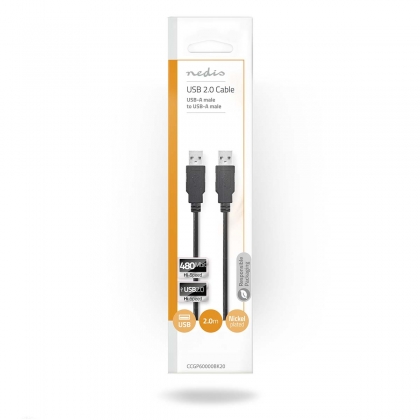 USB-Kabel | USB 2.0 | USB-A Male | USB-A Male | 480 Mbps | Vernikkeld | 2.00 m | Rond | PVC | Zwart | Envelop