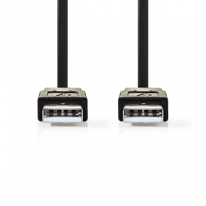 USB-Kabel | USB 2.0 | USB-A Male | USB-A Male | 480 Mbps | Vernikkeld | 1.00 m | Plat | PVC | Zwart | Polybag