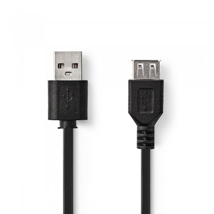 USB-Kabel | USB 2.0 | USB-A Male | USB-A Female | 480 Mbps | Vernikkeld | 2.00 m | Rond | PVC | Zwart | Envelop