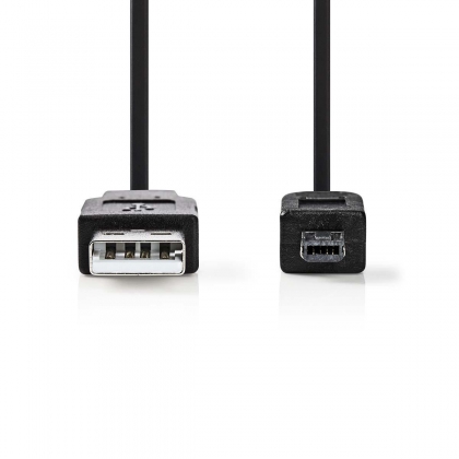 USB-Kabel | USB 2.0 | USB-A Male | Mini 4-Pin Male | 480 Mbps | Vernikkeld | 2.00 m | Rond | PVC | Zwart | Polybag