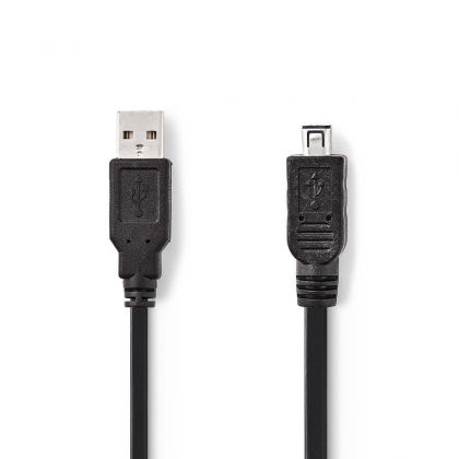 USB-Kabel | USB 2.0 | USB-A Male | Mini 4-Pin Male | 480 Mbps | Vernikkeld | 2.00 m | Rond | PVC | Zwart | Polybag