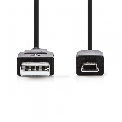 USB-Kabel | USB 2.0 | USB-A Male | USB Mini-B 5-Pins Male | 480 Mbps | Vernikkeld | 2.00 m | Rond | PVC | Zwart | Envelop