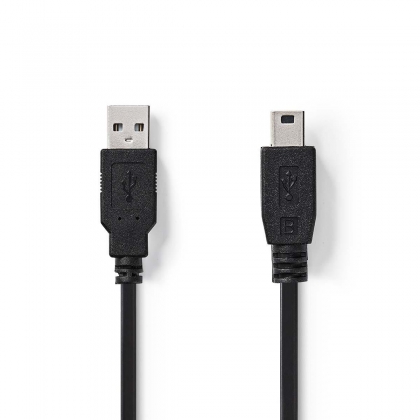 USB-Kabel | USB 2.0 | USB-A Male | USB Mini-B 5-Pins Male | 480 Mbps | Vernikkeld | 5.00 m | Rond | PVC | Zwart | Envelop