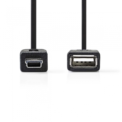 USB Micro-B Adapter | USB 2.0 | Mini 5-Pin Male | USB-A Female | 480 Mbps | OTG | 0.20 m | Plat | Vernikkeld | PVC | Zwart | Polybag
