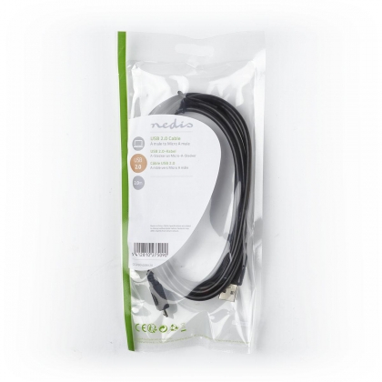 USB-Kabel | USB 2.0 | USB-A Male | USB Micro-A | 480 Mbps | Vernikkeld | 2.00 m | Rond | PVC | Zwart | Polybag