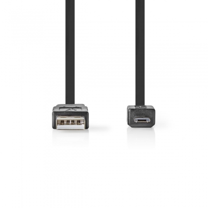 USB-Kabel | USB 2.0 | USB-A Male | USB Micro-B Male | 480 Mbps | Vernikkeld | 1.00 m | Plat | PVC | Zwart | Polybag