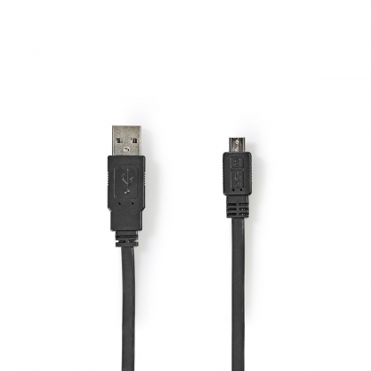 USB-Kabel | USB 2.0 | USB-A Male | USB Micro-B Male | 480 Mbps | Vernikkeld | 1.00 m | Plat | PVC | Zwart | Polybag