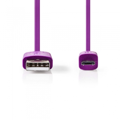 USB-Kabel | USB 2.0 | USB-A Male | USB Micro-B Male | 2.5 W | 480 Mbps | Vernikkeld | 1.00 m | Plat | PVC | Violet | Polybag