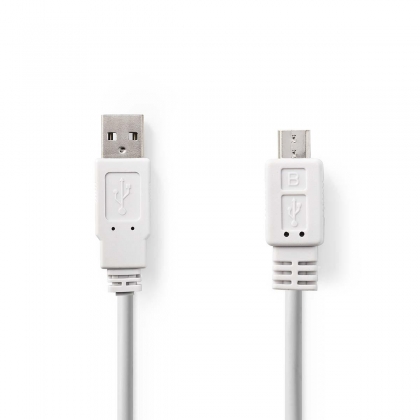 USB-Kabel | USB 2.0 | USB-A Male | USB Micro-B Male | 480 Mbps | Vernikkeld | 1.00 m | Plat | PVC | Wit | Polybag