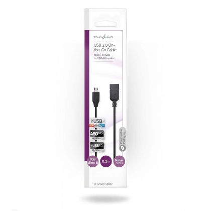 USB Micro-B Adapter | USB 2.0 | USB Micro-B Male | USB-A Female | 480 Mbps | 0.20 m | Plat | Vernikkeld | PVC | Zwart