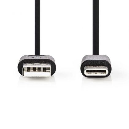 USB-Kabel | USB 2.0 | USB-A Male | USB-C™ Male | 15 W | 480 Mbps | Vernikkeld | 0.10 m | Rond | PVC | Zwart | Envelop