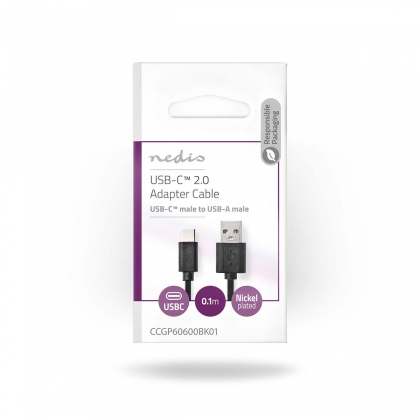 USB-Kabel | USB 2.0 | USB-A Male | USB-C™ Male | 15 W | 480 Mbps | Vernikkeld | 0.10 m | Rond | PVC | Zwart | Envelop