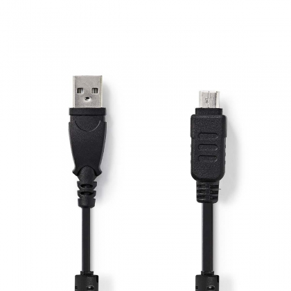 USB-Kabel | USB 2.0 | USB-A Male | Olympus 12-pins Male | 480 Mbps | Vernikkeld | 2.00 m | Rond | PVC | Zwart | Envelop