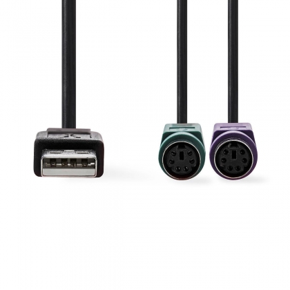 2-in-1-Kabel | USB 2.0 | USB-A Male | 2x PS/2 Female | 480 Mbps | 0.30 m | Vernikkeld | Rond | PVC | Zwart | Polybag