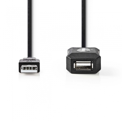 Actieve USB-Kabel | USB 2.0 | USB-A Male | USB-A Female | 480 Mbps | 5.00 m | Rond | Vernikkeld | PVC | Koper | Envelop