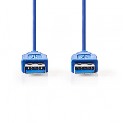 USB-Kabel | USB 3.2 Gen 1 | USB-A Male | USB-A Male | 5 Gbps | Vernikkeld | 1.00 m | Rond | PVC | Blauw | Envelop