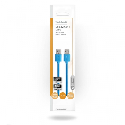 USB-Kabel | USB 3.2 Gen 1 | USB-A Male | USB-A Male | 5 Gbps | Vernikkeld | 2.00 m | Rond | PVC | Blauw | Envelop