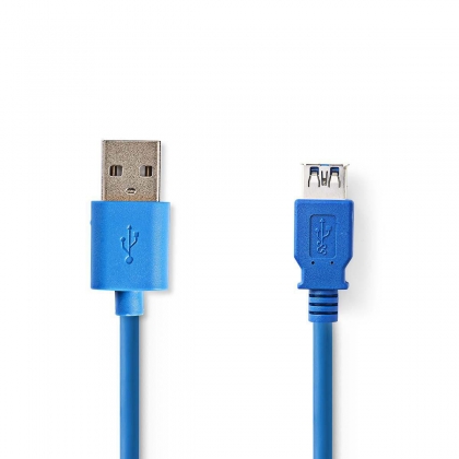 USB-Kabel | USB 3.2 Gen 1 | USB-A Male | USB-A Female | 5 Gbps | Vernikkeld | 1.00 m | Rond | PVC | Blauw | Polybag