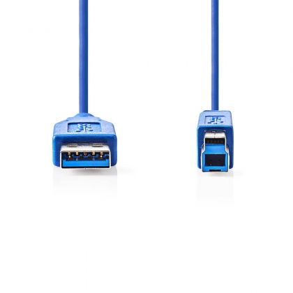 USB-Kabel | USB 3.2 Gen 1 | USB-A Male | USB-B Male | 5 Gbps | Vernikkeld | 2.00 m | Rond | PVC | Blauw | Envelop