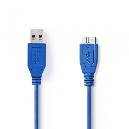 USB-Kabel | USB 3.2 Gen 1 | USB-A Male | USB Micro-B Male | 5 Gbps | Vernikkeld | 1.00 m | Rond | PVC | Blauw | Envelop