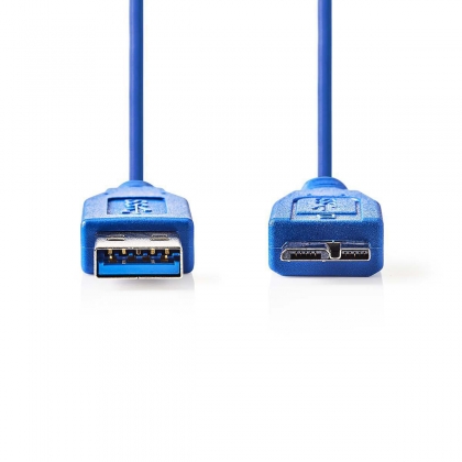 USB-Kabel | USB 3.2 Gen 1 | USB-A Male | USB Micro-B Male | 5 Gbps | Vernikkeld | 5.00 m | Rond | PVC | Blauw | Envelop