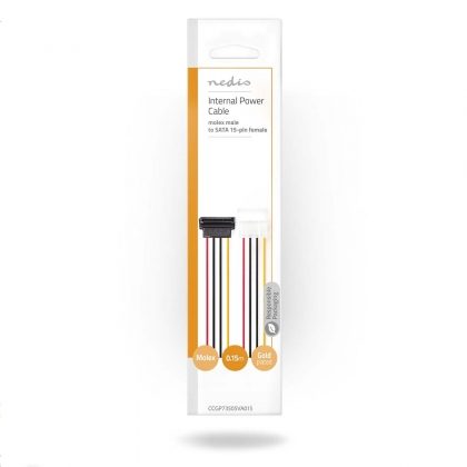 Interne Voedingskabel | Molex Male | SATA 15-Pins Female | Verguld | 0.15 m | Rond | PVC | Multicolour | Envelop