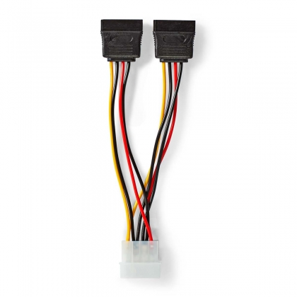 Interne Voedingskabel | Molex Male | 2x SATA 15-Pins Female | Verguld | 0.15 m | Rond | PVC | Multicolour | Envelop