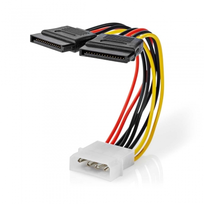 Interne Voedingskabel | Molex Male | 2x SATA 15-Pins Female | Verguld | 0.15 m | Rond | PVC | Multicolour | Envelop