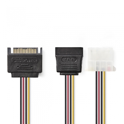 Interne Voedingskabel | SATA 15-Pins Male | Molex Female / SATA 15-Pins Female | Verguld | 0.20 m | Rond | PVC | Multicolour | Envelop