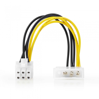 Interne Voedingskabel | Molex Male | PCI-Express Male | Verguld | 0.20 m | Rond | PVC | Geel / Zwart | Envelop