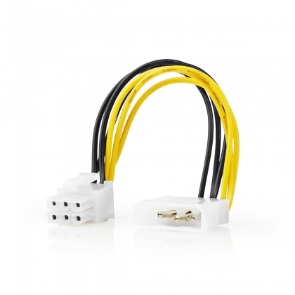 Interne Voedingskabel | Molex Male | PCI-Express Male | Verguld | 0.20 m | Rond | PVC | Geel / Zwart | Envelop