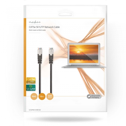 CAT5e Netwerkkabel | SF/UTP | RJ45 Male | RJ45 Male | 15.0 m | Rond | PVC | Zwart | Envelop
