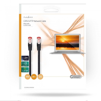CAT6 Netwerkkabel | RJ45 Male | RJ45 Male | S/FTP | 30.0 m | Rond | LSZH | Zwart | Envelop