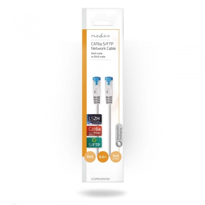 CAT6a netwerkkabel | S/FTP | RJ45 Male | RJ45 Male | 0.50 m | Snagless | Rond | LSZH | Grijs | Envelop