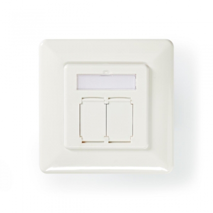 Netwerk Wanddoos | Inbouw | 2 poort(en) | CAT6a | Recht | Female | Goud Verguld | PVC | Wit | Envelop