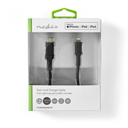 Lightning Kabel | USB 2.0 | Apple Lightning 8-Pins | USB-C™ Male | 480 Mbps | Vernikkeld | 2.00 m | Rond | PVC | Zwart | Doos